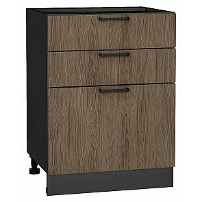Шкаф нижний с 3-мя ящиками Флэт Brown Casella Oak 2S/Graphite 816*600*478