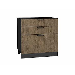 Шкаф нижний с 3-мя ящиками Флэт Brown Casella Oak 2S/Graphite 816*800*478