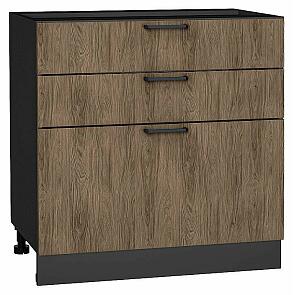 Шкаф нижний с 3-мя ящиками Флэт Brown Casella Oak 2S/Graphite 816*800*478