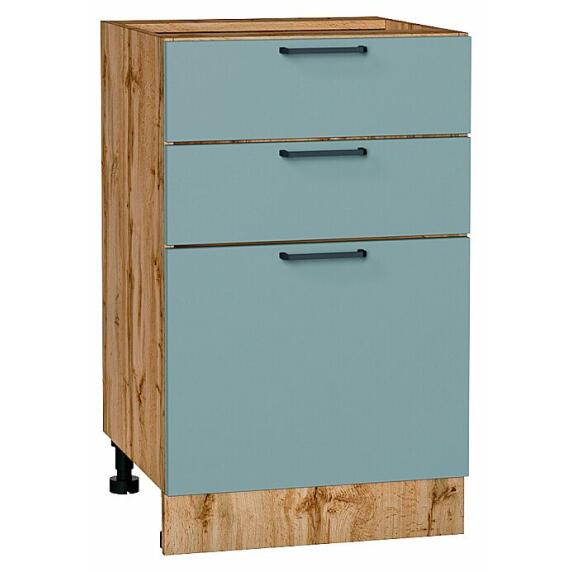 Шкаф нижний с 3-мя ящиками Флэт Grey-green In 2S/Дуб Вотан 816*500*478