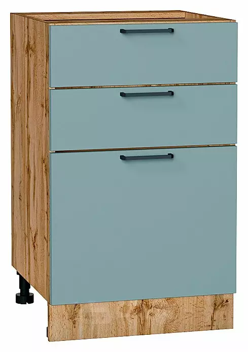 Шкаф нижний с 3-мя ящиками Флэт Grey-green In 2S/Дуб Вотан 816*500*478