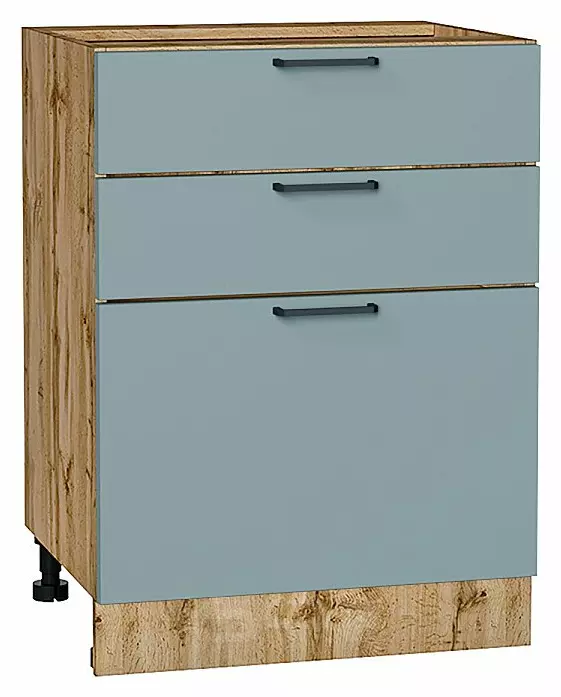 Шкаф нижний с 3-мя ящиками Флэт Grey-green In 2S/Дуб Вотан 816*600*478