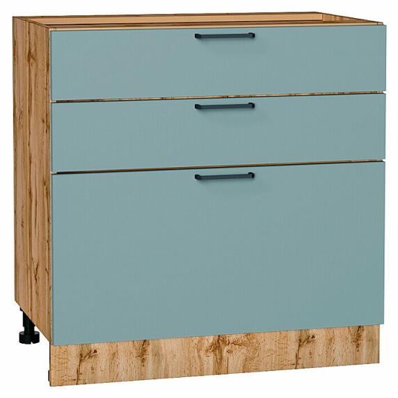 Шкаф нижний с 3-мя ящиками Флэт Grey-green In 2S/Дуб Вотан 816*800*478