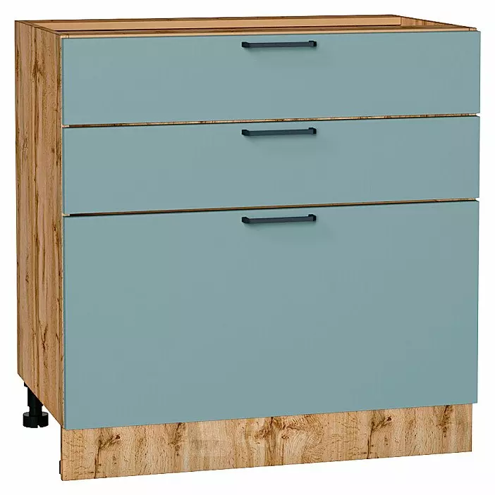 Шкаф нижний с 3-мя ящиками Флэт Grey-green In 2S/Дуб Вотан 816*800*478