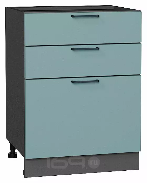 Шкаф нижний с 3-мя ящиками Флэт Grey-green In 2S/Graphite 816*600*478