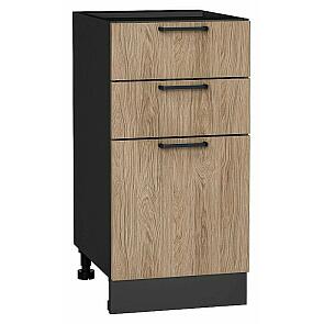 Шкаф нижний с 3-мя ящиками Флэт Natural Casella Oak 2S/Graphite 816*400*478