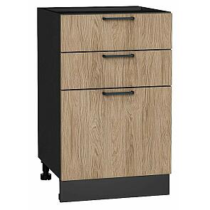 Шкаф нижний с 3-мя ящиками Флэт Natural Casella Oak 2S/Graphite 816*500*478