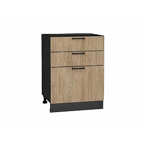 Шкаф нижний с 3-мя ящиками Флэт Natural Casella Oak 2S/Graphite 816*600*478