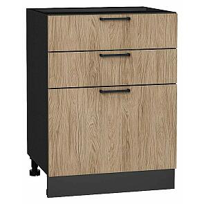 Шкаф нижний с 3-мя ящиками Флэт Natural Casella Oak 2S/Graphite 816*600*478