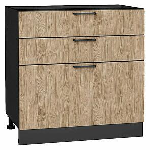 Шкаф нижний с 3-мя ящиками Флэт Natural Casella Oak 2S/Graphite 816*800*478