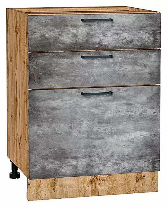 Шкаф нижний с 3-мя ящиками Флэт Temple Stone 2S/Дуб Вотан 816*600*478