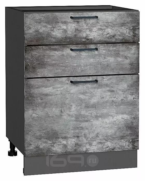 Шкаф нижний с 3-мя ящиками Флэт Temple Stone 2S/Graphite 816*600*478