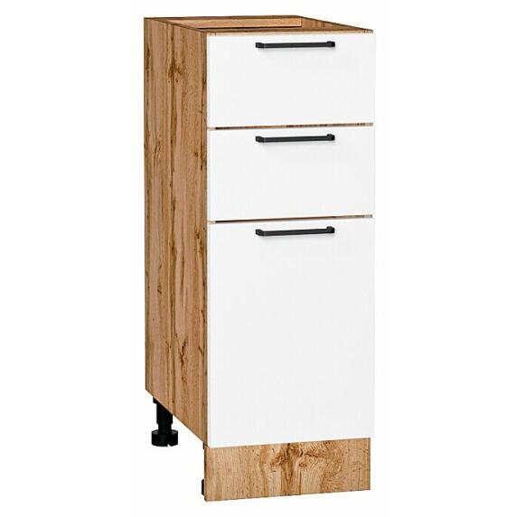 Шкаф нижний с 3-мя ящиками Флэт White In 2S/Дуб Вотан 816*300*478