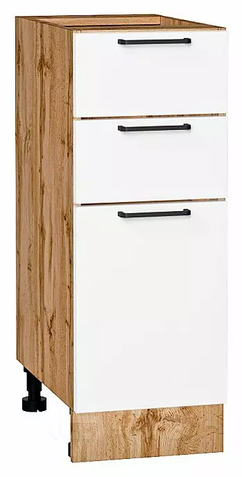 Шкаф нижний с 3-мя ящиками Флэт White In 2S/Дуб Вотан 816*300*478