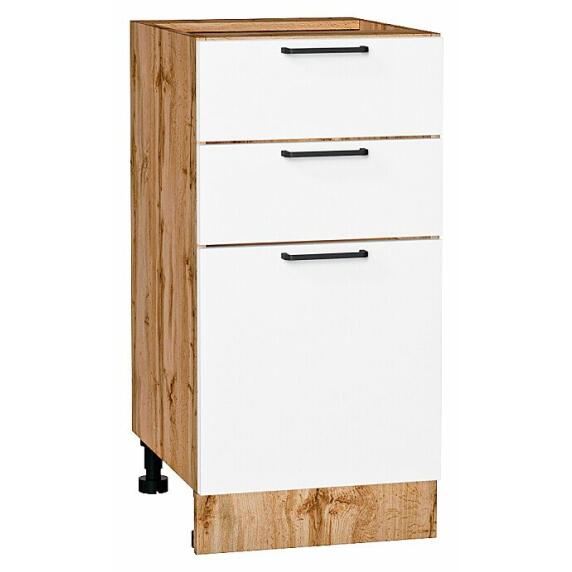 Шкаф нижний с 3-мя ящиками Флэт White In 2S/Дуб Вотан 816*400*478
