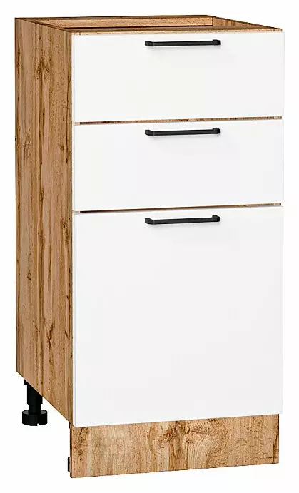 Шкаф нижний с 3-мя ящиками Флэт White In 2S/Дуб Вотан 816*400*478