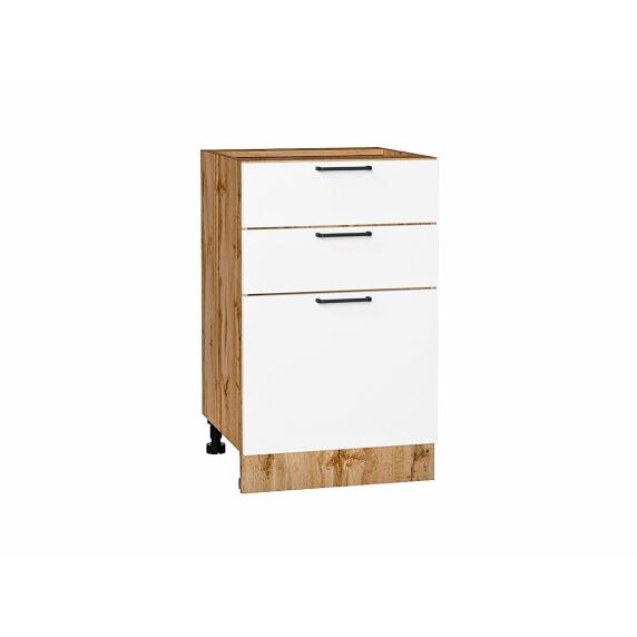 Шкаф нижний с 3-мя ящиками Флэт White In 2S/Дуб Вотан 816*500*478