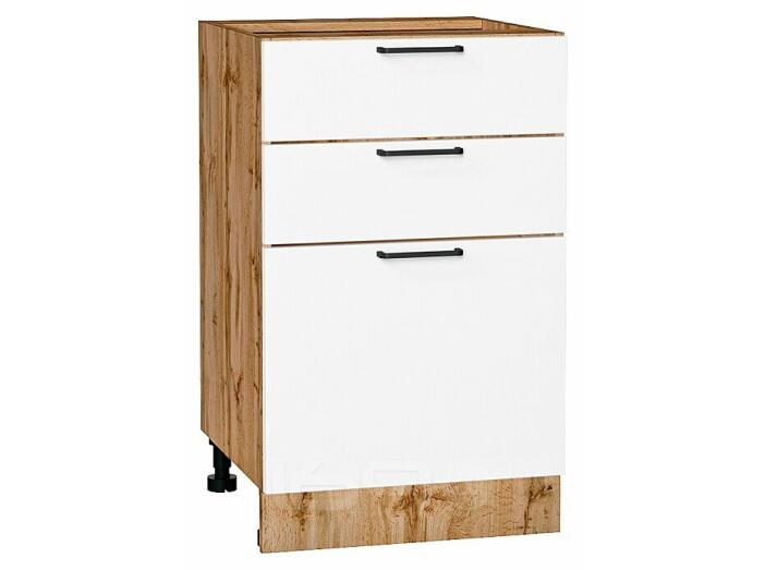 Шкаф нижний с 3-мя ящиками Флэт White In 2S/Дуб Вотан 816*500*478