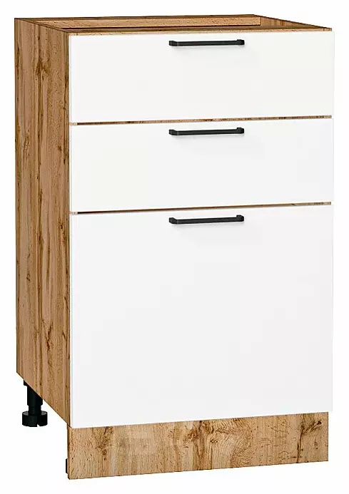 Шкаф нижний с 3-мя ящиками Флэт White In 2S/Дуб Вотан 816*500*478