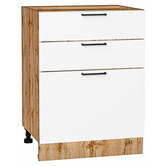 Шкаф нижний с 3-мя ящиками Флэт White In 2S/Дуб Вотан 816*600*478