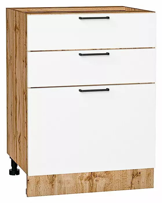 Шкаф нижний с 3-мя ящиками Флэт White In 2S/Дуб Вотан 816*600*478