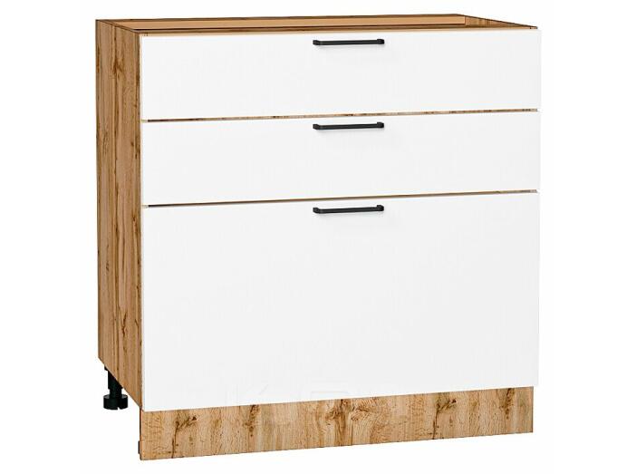 Шкаф нижний с 3-мя ящиками Флэт White In 2S/Дуб Вотан 816*800*478