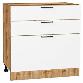 Шкаф нижний с 3-мя ящиками Флэт White In 2S/Дуб Вотан 816*800*478