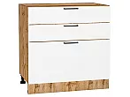 Шкаф нижний с 3-мя ящиками Флэт White In 2S/Дуб Вотан 816*800*478