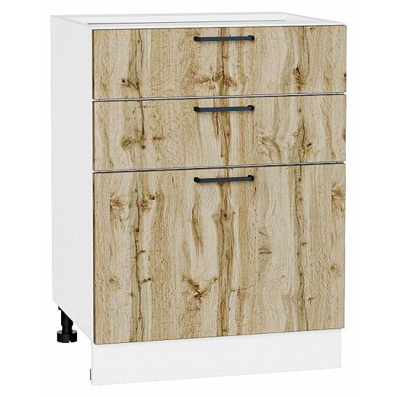 Шкаф нижний с 3-мя ящиками Флэт Wotan Oak 2S/Белый 816*600*478