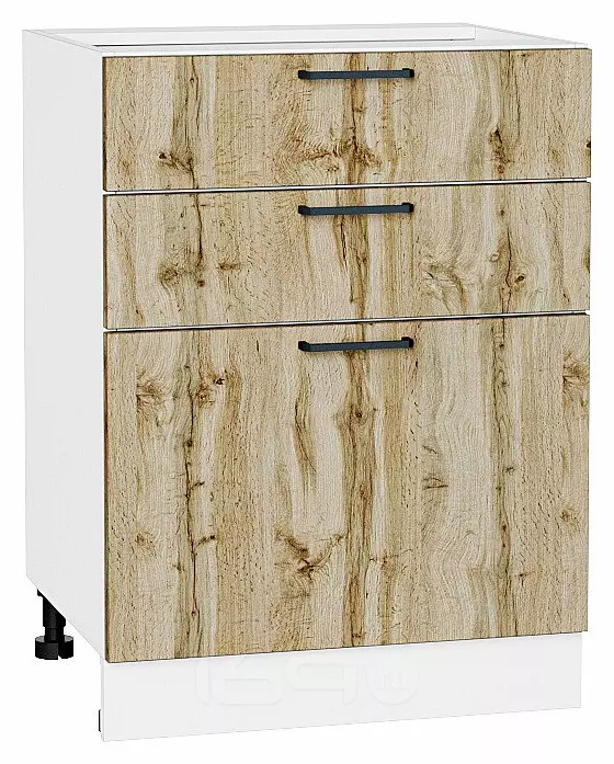 Шкаф нижний с 3-мя ящиками Флэт Wotan Oak 2S/Белый 816*600*478