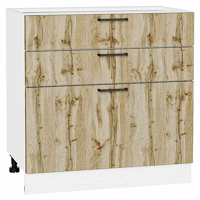 Шкаф нижний с 3-мя ящиками Флэт Wotan Oak 2S/Белый 816*800*478