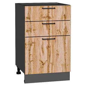 Шкаф нижний с 3-мя ящиками Флэт Wotan Oak 2S/Graphite 816*500*478