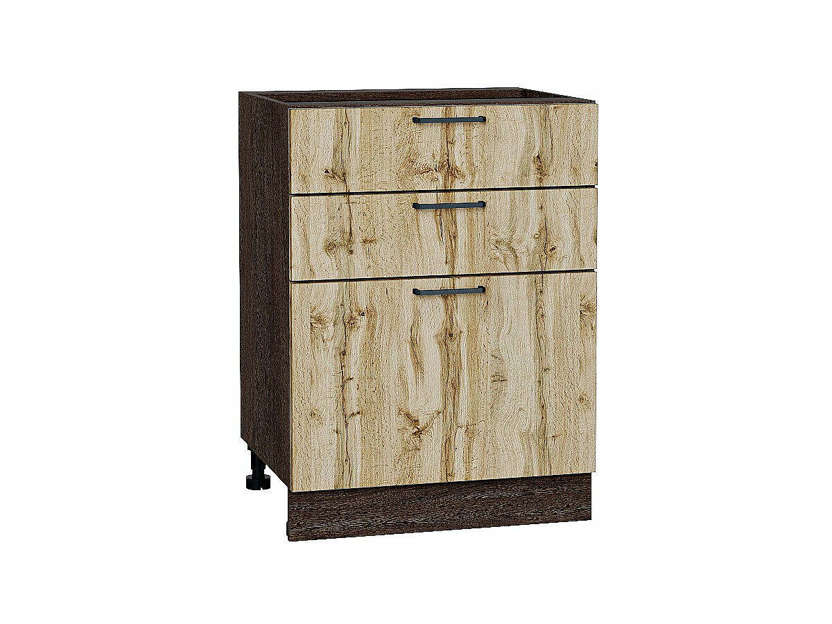 Шкаф нижний с 3-мя ящиками Флэт Wotan Oak 2S/Графит 816*600*478