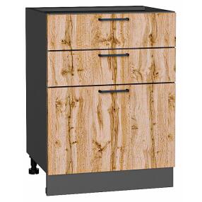 Шкаф нижний с 3-мя ящиками Флэт Wotan Oak 2S/Graphite 816*600*478