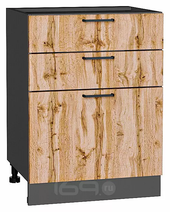 Шкаф нижний с 3-мя ящиками Флэт Wotan Oak 2S/Graphite 816*600*478
