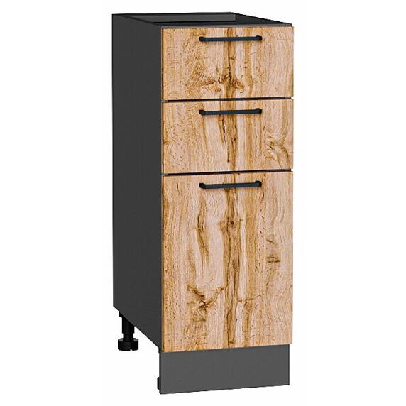 Шкаф нижний с 3-мя ящиками Флэт Wotan Oak 2S/Graphite 816*300*478