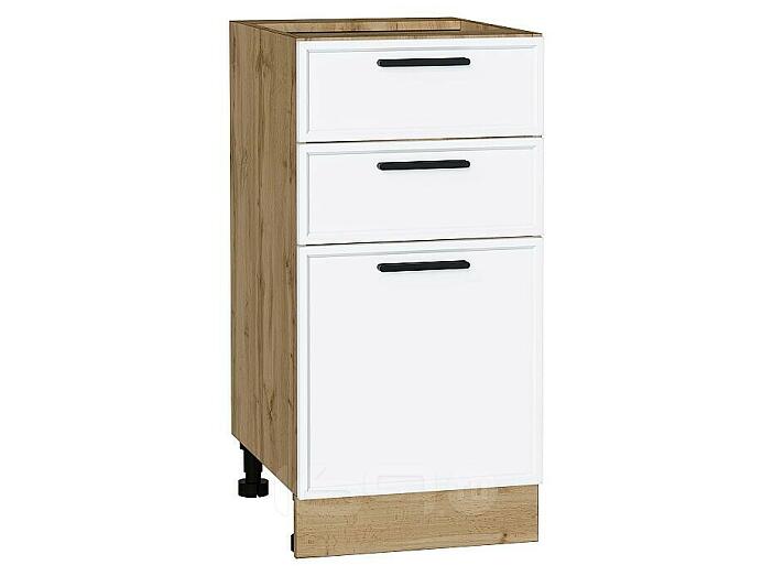 Шкаф нижний с 3-мя ящиками Фрейм White Silk/Дуб Вотан 816*400*484