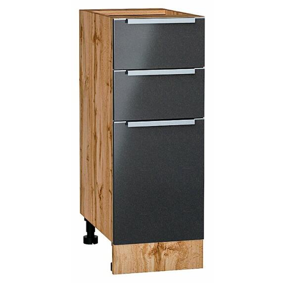 Шкаф нижний с 3-мя ящиками Фьюжн Anthracite Дуб Вотан 816*300*480