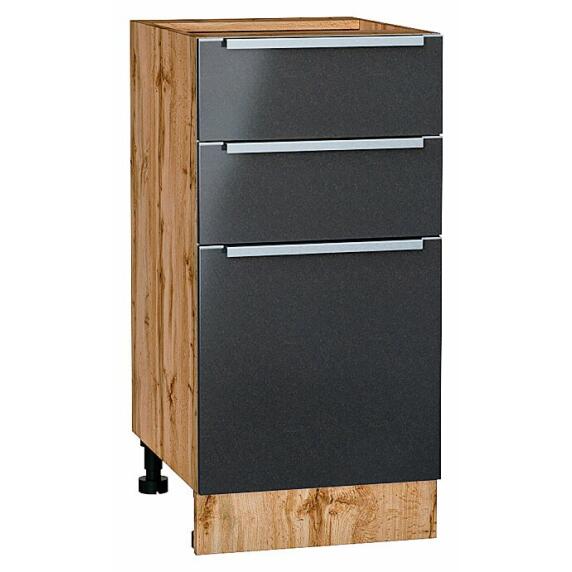 Шкаф нижний с 3-мя ящиками Фьюжн Anthracite Дуб Вотан 816*400*480