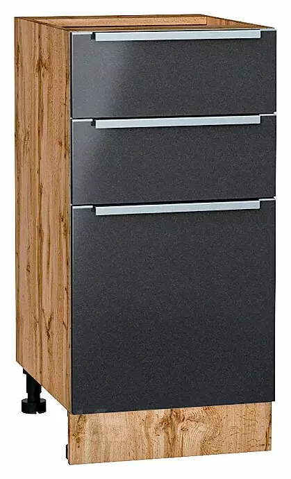 Шкаф нижний с 3-мя ящиками Фьюжн Anthracite Дуб Вотан 816*400*480