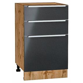 Шкаф нижний с 3-мя ящиками Фьюжн Anthracite Дуб Вотан 816*500*480