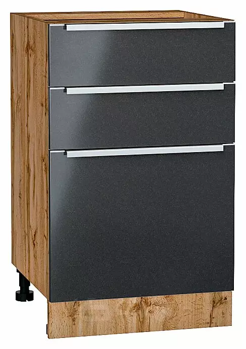Шкаф нижний с 3-мя ящиками Фьюжн Anthracite Дуб Вотан 816*500*480