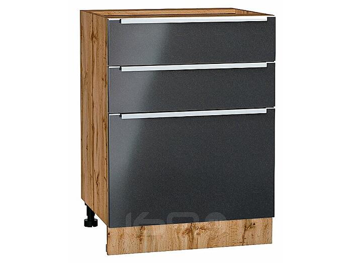Шкаф нижний с 3-мя ящиками Фьюжн Anthracite Дуб Вотан 816*600*480