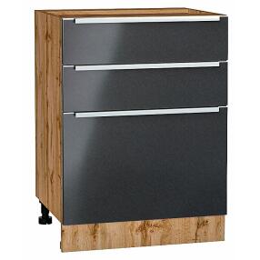 Шкаф нижний с 3-мя ящиками Фьюжн Anthracite Дуб Вотан 816*600*480