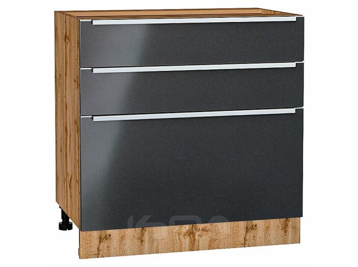 Шкаф нижний с 3-мя ящиками Фьюжн Anthracite Дуб Вотан 816*800*480