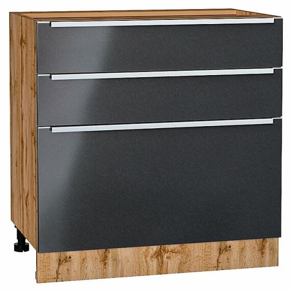 Шкаф нижний с 3-мя ящиками Фьюжн Anthracite Дуб Вотан 816*800*480