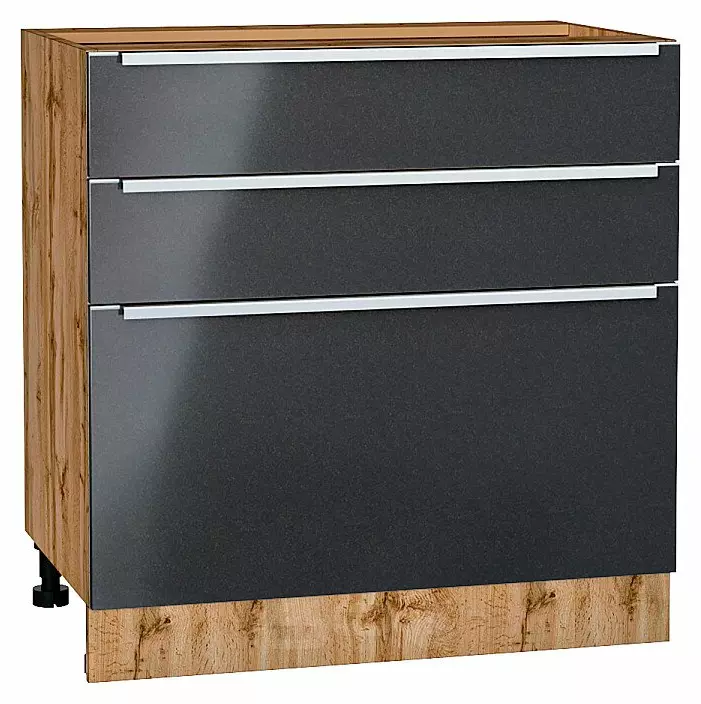 Шкаф нижний с 3-мя ящиками Фьюжн Anthracite Дуб Вотан 816*800*480