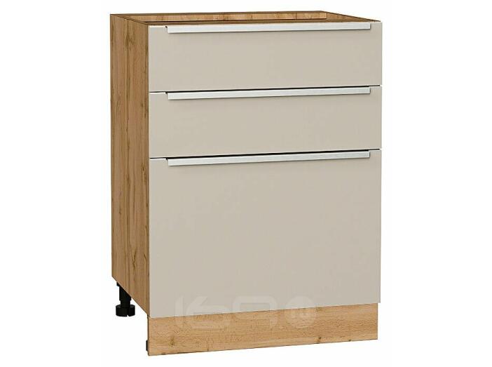 Шкаф нижний с 3-мя ящиками Фьюжн Cream Silk/Дуб Вотан 816*600*480