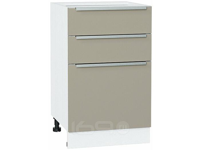 Шкаф нижний с 3-мя ящиками Фьюжн Н 503 Silky Grey-Белый