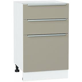 Шкаф нижний с 3-мя ящиками Фьюжн Н 503 Silky Grey-Белый